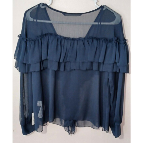 Zara Ruffled Sheer Blouse Black Long Sleeves Size Small NWT - Picture 2 of 10
